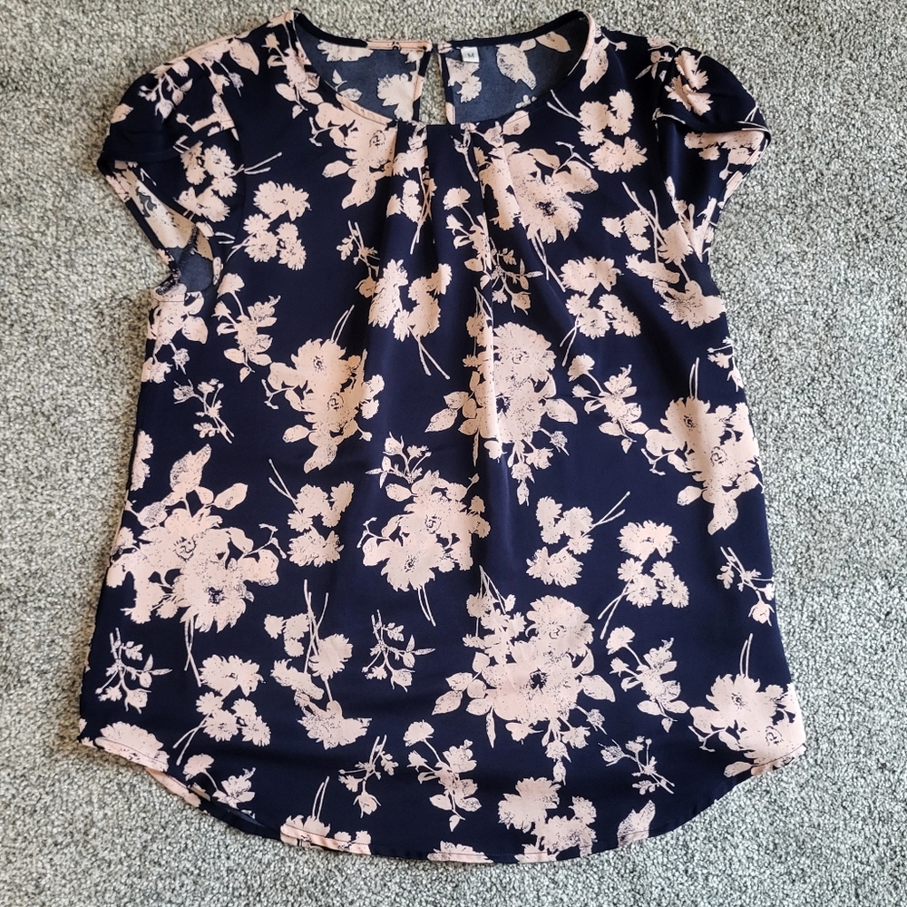 Floral Navy and Pink Women's Top